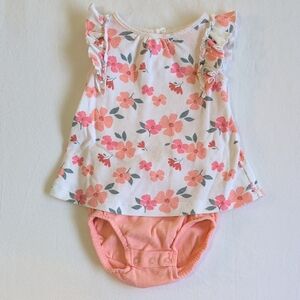child of mine peach floral cotton bodysuit dress 6-9 months baby girl